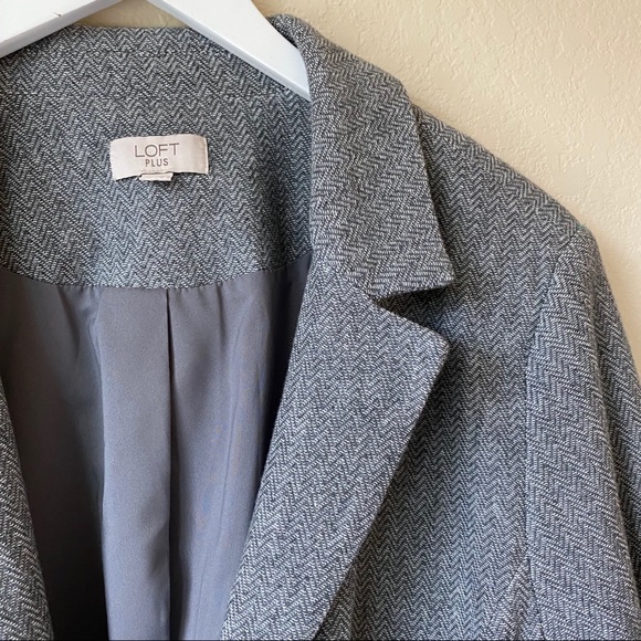 Loft Grey Herringbone Knit Blazer Plus Size 18 - Picture 4 of 10
